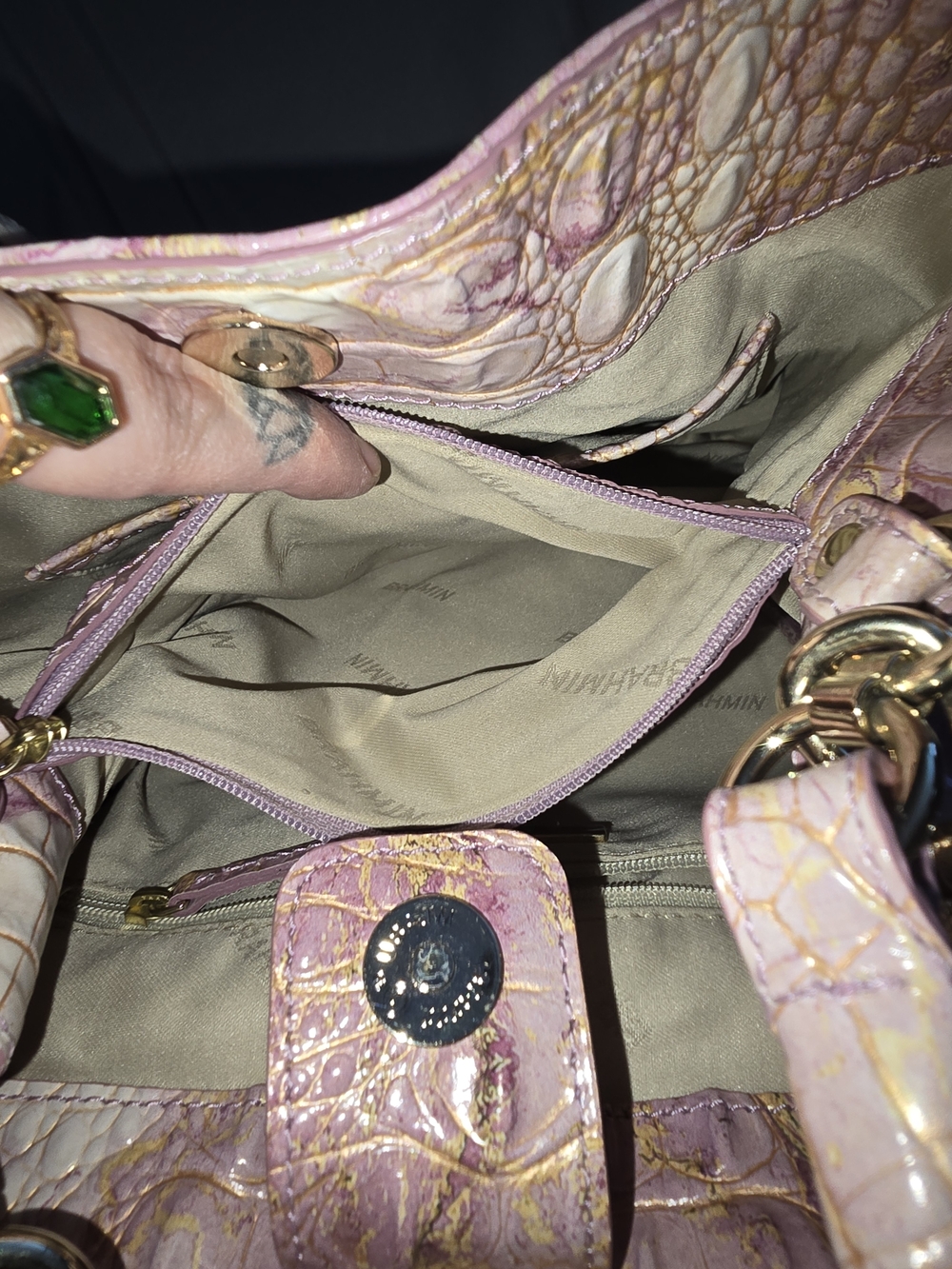 Brahmin Pink Cream Croc-Embossed Leather Bucket Bag & Wallet - Picture 9 of 9